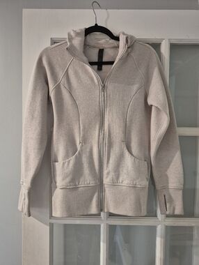 Off White Zip Up Hoodie With Thumbhole Cuffs 90 Degrees Size Small